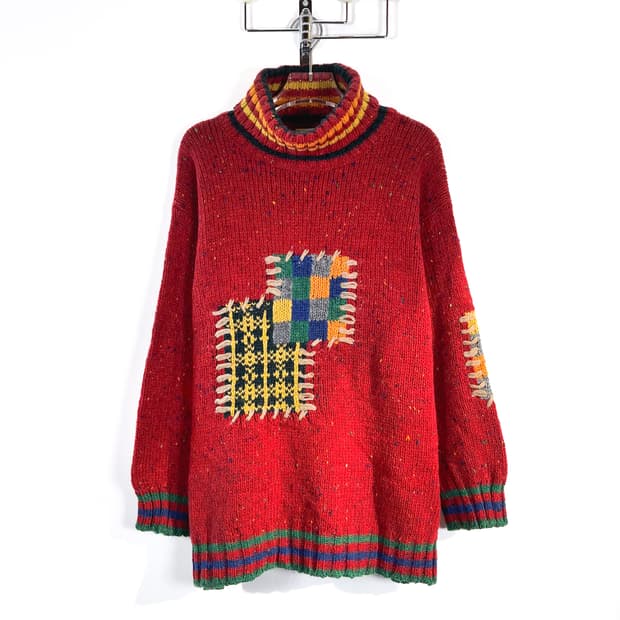 90's 베네통 헤비울 패치워크 스웨터