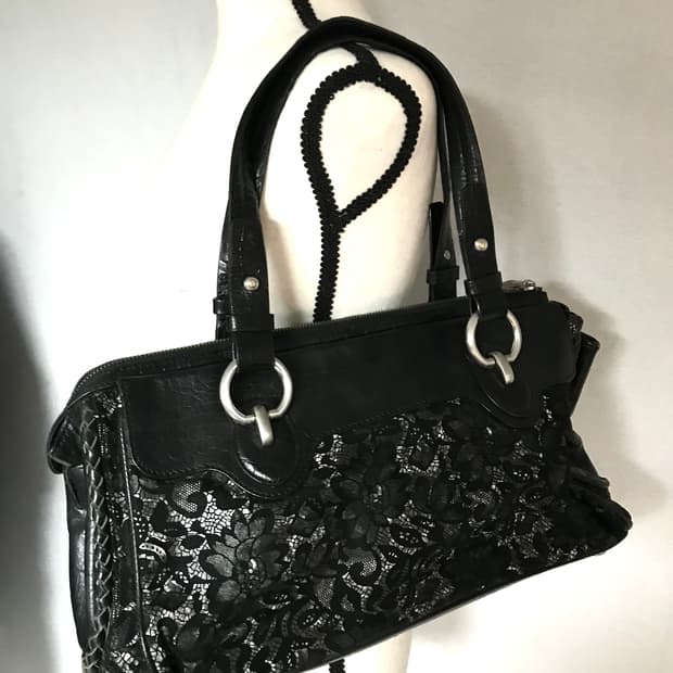 Vintage Lace & Leather Shoulder Bag