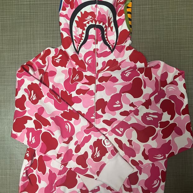 베이프 ABC 카모 샤크 풀 집 후드 핑크