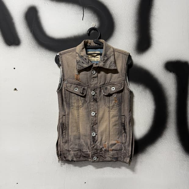 VTG 빈티지 워싱 데미지 그런지 지퍼 디테일 데님 베스트