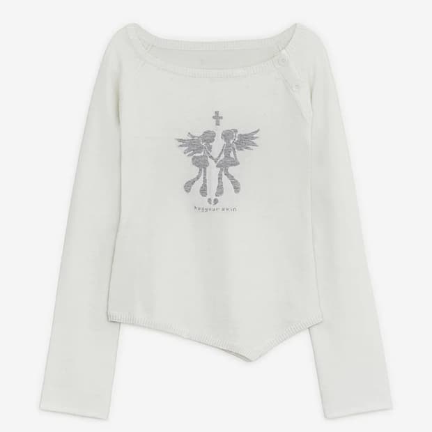 허그유어스킨 폴런 엔젤 버튼 니트 탑 (화이트)