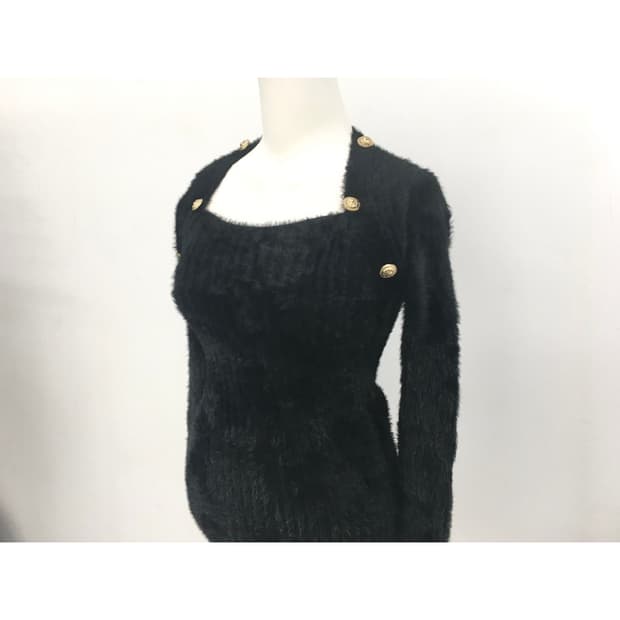 gold button angora knit one-piece