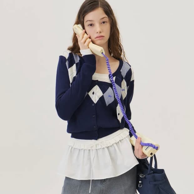 그로브 아가일 튜브탑+가디건 세트