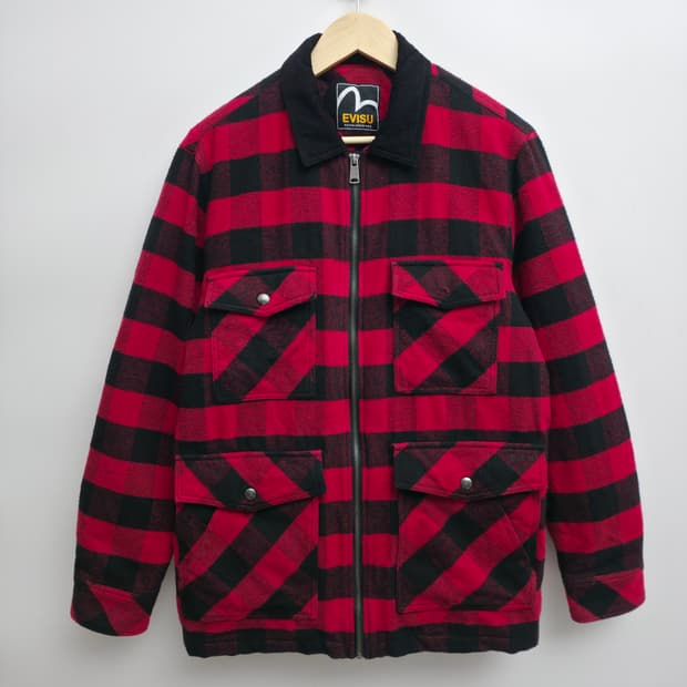[XL] EVISU 에비수 레드 체크 자켓