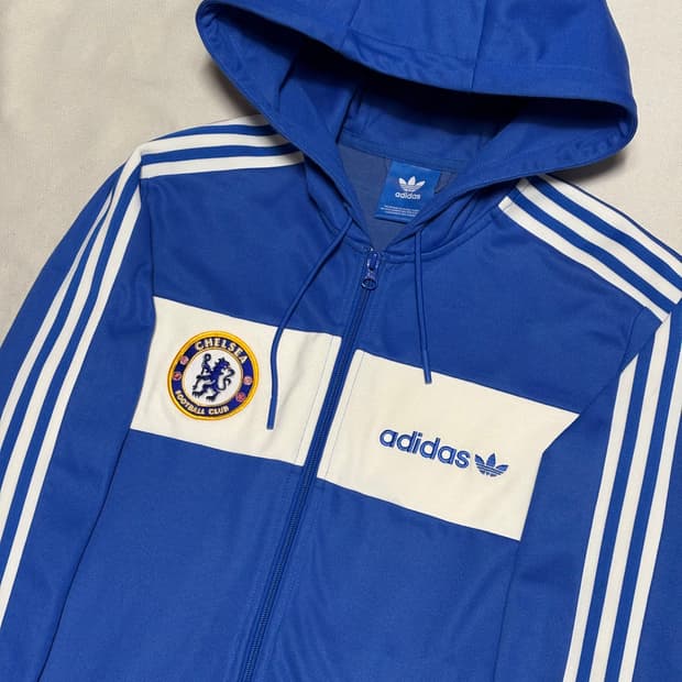 95 아디다스 첼시 블루 화이트 배색 후드 트랙탑