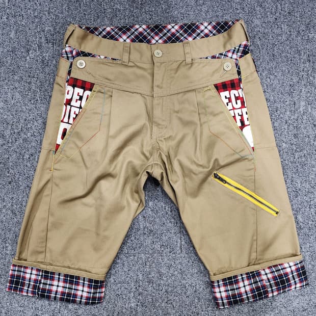 빈티지 재팬 체크 패턴 레이어드 치노 하프 팬츠 반바지