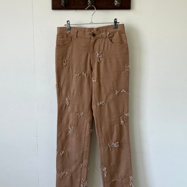 SKY-CONQUEROR 브라운 크랙 데님 팬츠