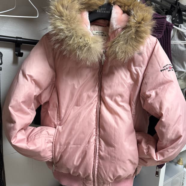 폴로 진스 울프죠 핑크우유 패딩 S