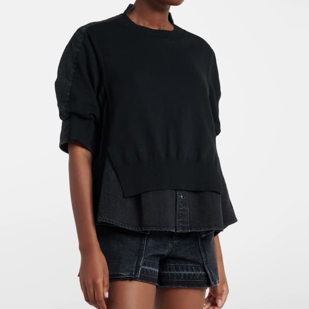 사카이 sacai 블랙 데님 레이어드 니트 블라우스 1