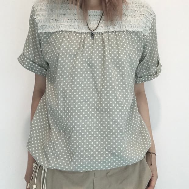 jpn vintage mint nerd frill blouse