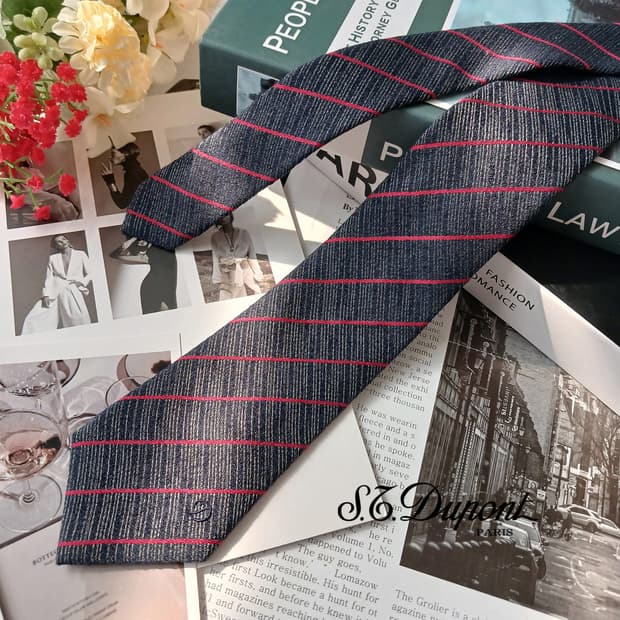 에스.티. 듀퐁 네이비 스트라이프 넥타이 8cm A+등급 E863
