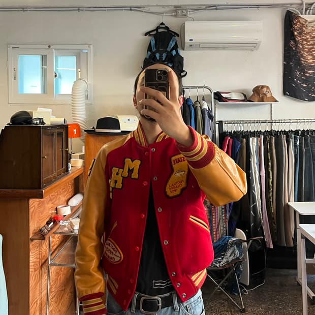 (구)리얼맥코이 90‘s 가죽 바시티 패치자켓