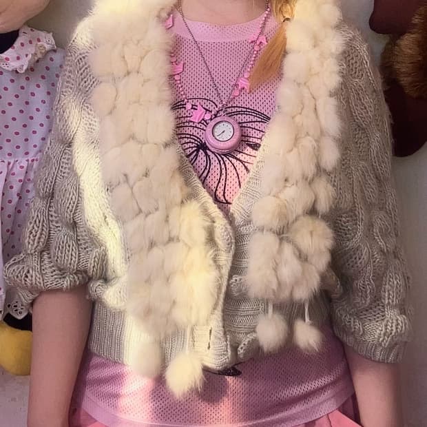 토끼털 폼폼 가디건