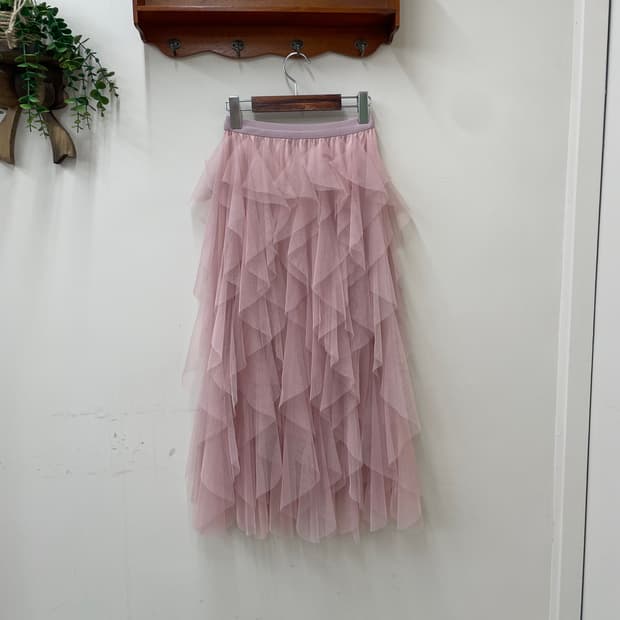 빈티지 쉬폰 프릴 캉캉 샤 롱 스커트