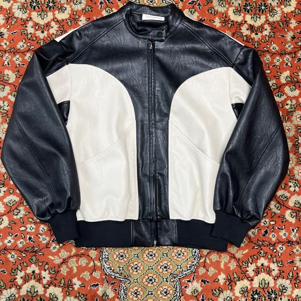[FREE] TEMPTING 비건레더 배색 레이싱 자켓