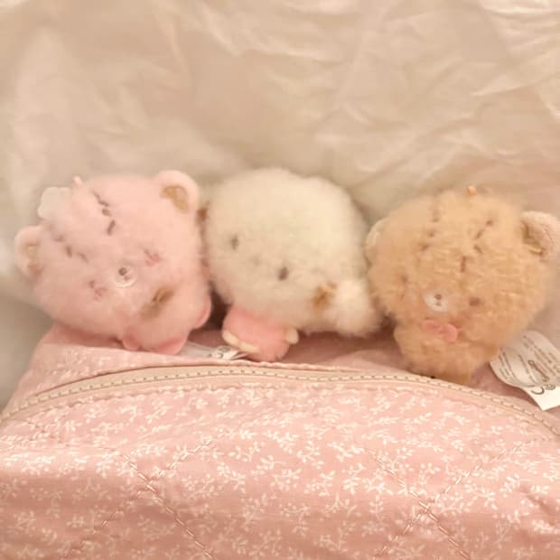 산리오 코기뮹 쿠마상 핸드메이드 마스코트 키링 인형 핑크 브라운