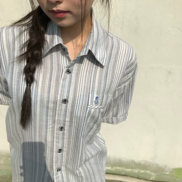스트라이프 펭귄 포켓 셔츠