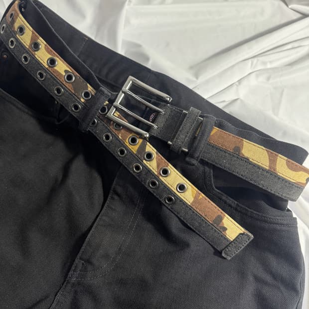 빈티지 카모 아일렛 레더 벨트