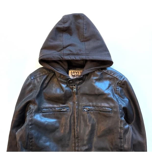 리바이스 후드 레더 바이커 자켓
