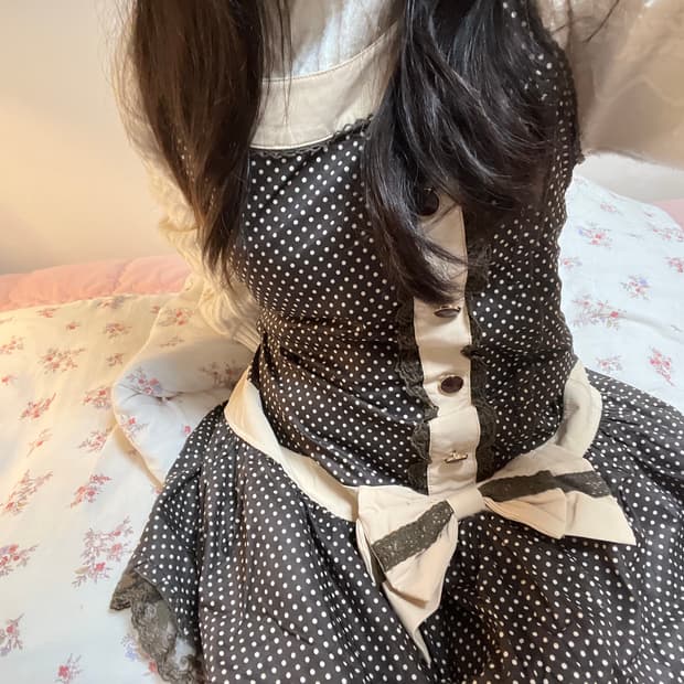 리즈리사땡땡이원피스아가일니트케이프판초부츠라떼갸루히메