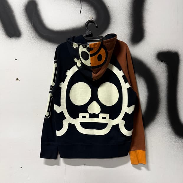 정품 베이프 OG 베이비 마일로 본 스플릿 스컬 집업 후디