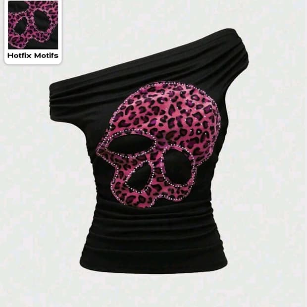 갸루 해골 레오파드 니트 오프숄더