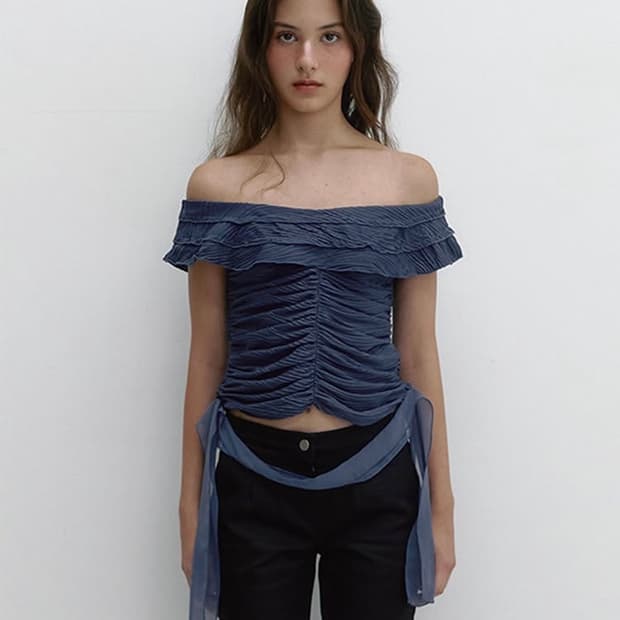 Asura- WAVE JACQUARD FRILL T (NAVY)