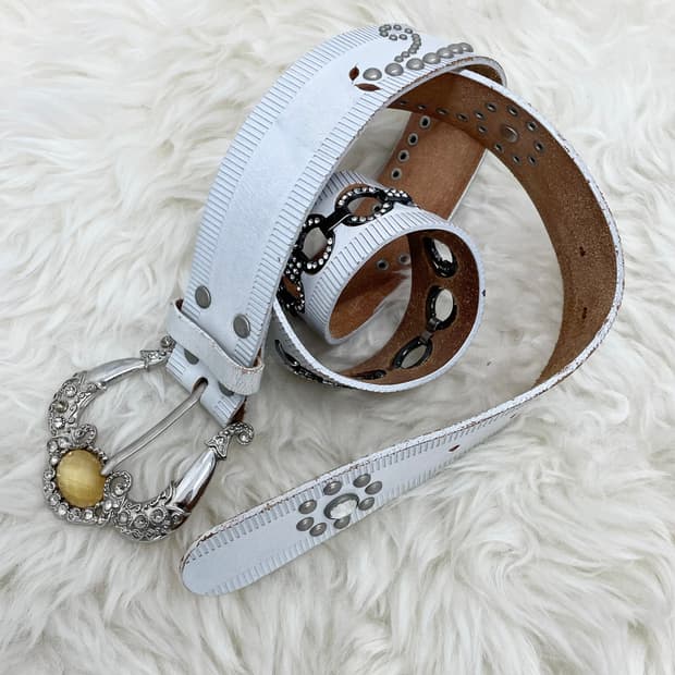 리얼레더 화이트페어리 스터드 버클 벨트