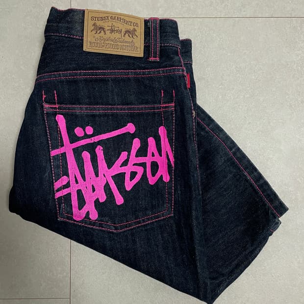 [30 size] stussy 스투시 데님 반바지 pink 로고