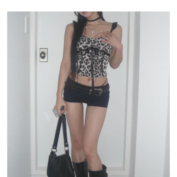 앤젤넘버555) Leopard Ribbon Sleeveless F