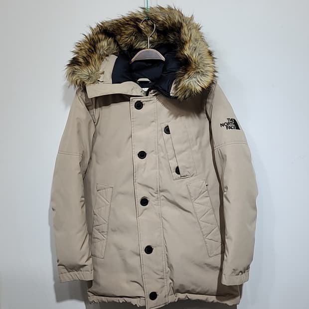 (90) 노스페이스 패딩점퍼 베이지 후드 다운자켓 
