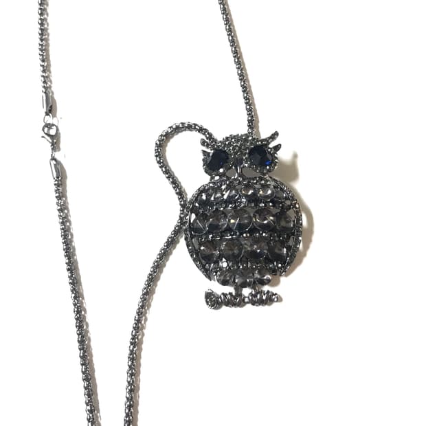 Owl🦉black blue eye cubic long necklace