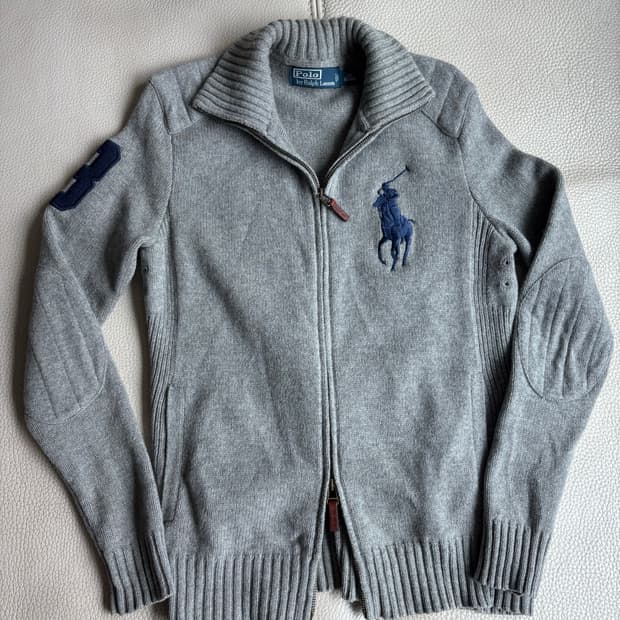 폴로 빅포니 투웨이 니트 집업 그레이