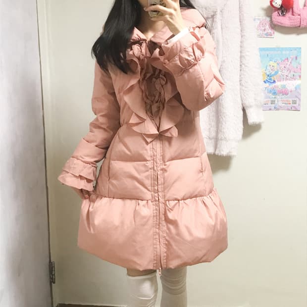 빈티지 핑크 리본 패딩 히메갸루 로걀 라떼 히메카지 헤이세이 리즈리사깔