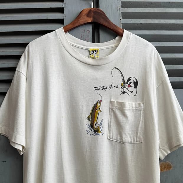 [XL]90's BIG DOGS USA 빅 캐치 피싱 포켓 티셔츠