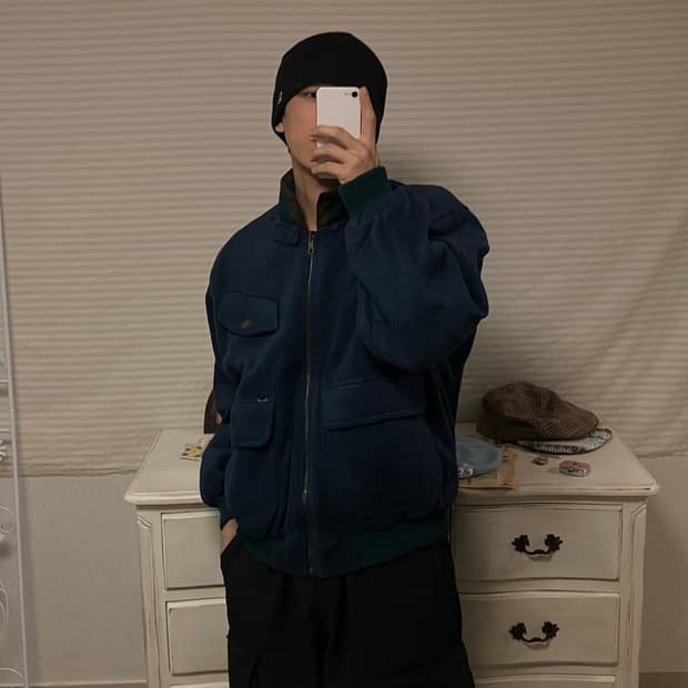 빈티지 딥 블루 벨벳 점퍼 y2k 스트릿 갸루 펑키 일본빈티지505