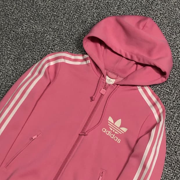 아디다스 핑크 흰색 후드 져지