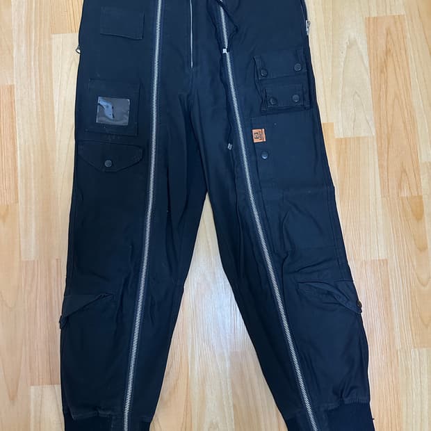 미하라 야스히로 MMY 블랙 지퍼 카고 조거팬츠