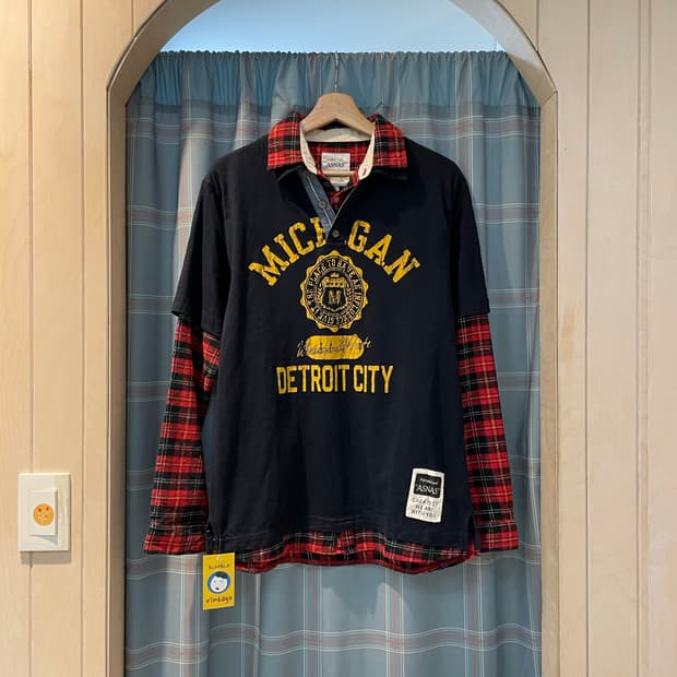 일본빈티지 펑크 프레피룩 레이어드티셔츠