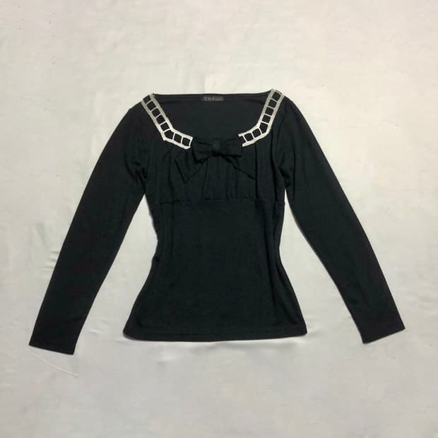 리본 레이스 탑 블랙