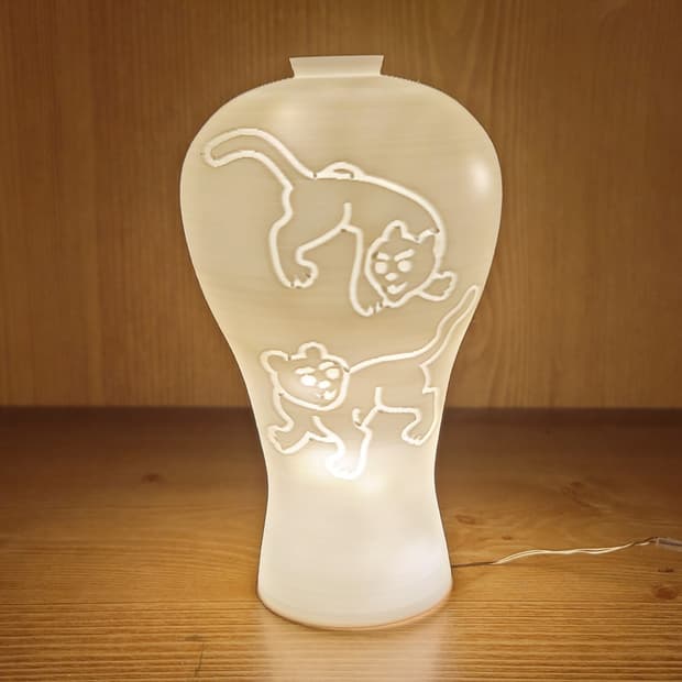 호랑이 백자 3d 램프 led 무드등 조명