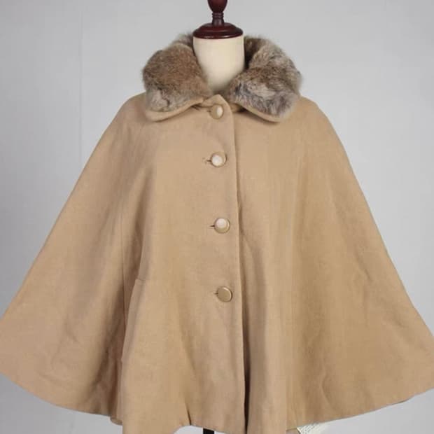 빈티지 브라운 망토 코트 케이프 판초 퍼 히메갸루 사와코