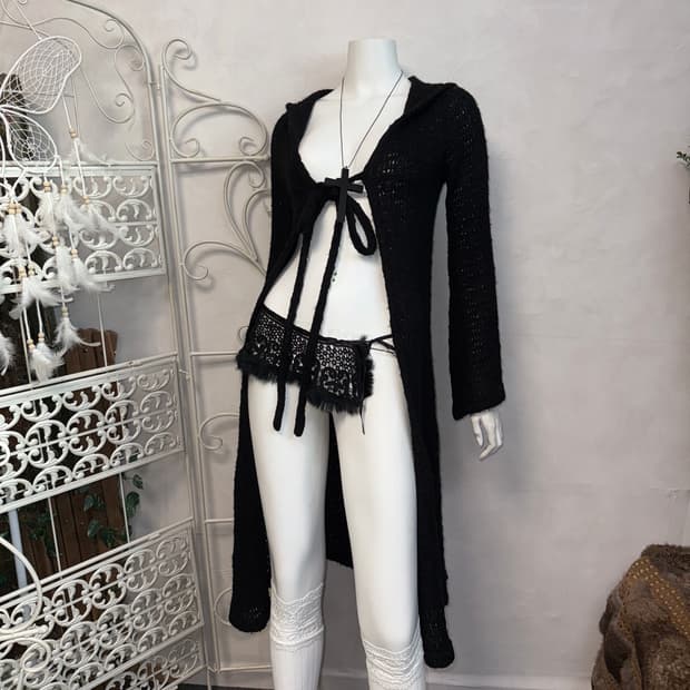 Black maxi long hood cardigan 