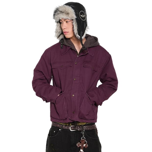 4-Pocket Collar Work Jacket (Purple)
