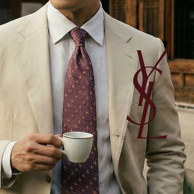 입생로랑 실크 버건디 웨이브 패턴 넥타이 9.7cm A+등급 A19392