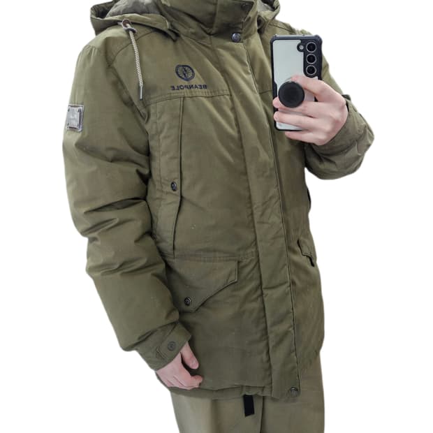 100 빈폴 구스다운 하프 패딩 카키 올리브