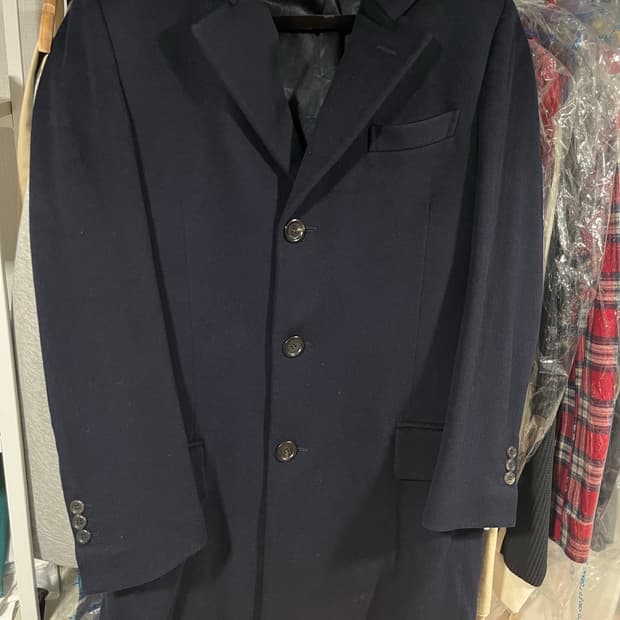 Yves Saint Laurent 남성 네이비 클래식 롱코트 46R