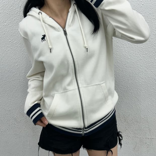 아베크롬비 네이비 순록로고 화이트 후드집업 S