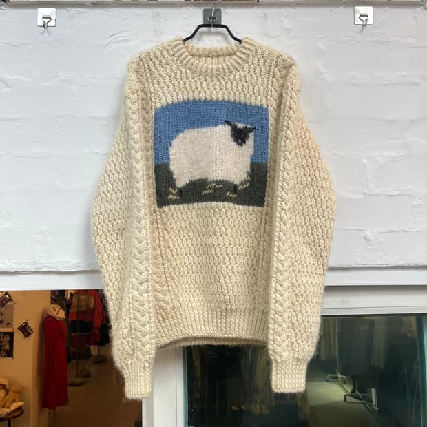 Vtg 양모 핸드메이드 니트 스웨터 F