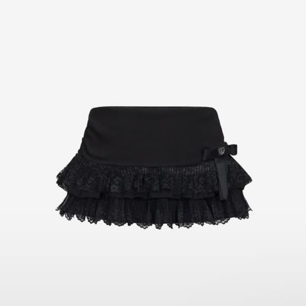 포어링 Chiffon lace mini skirt (black) 치마